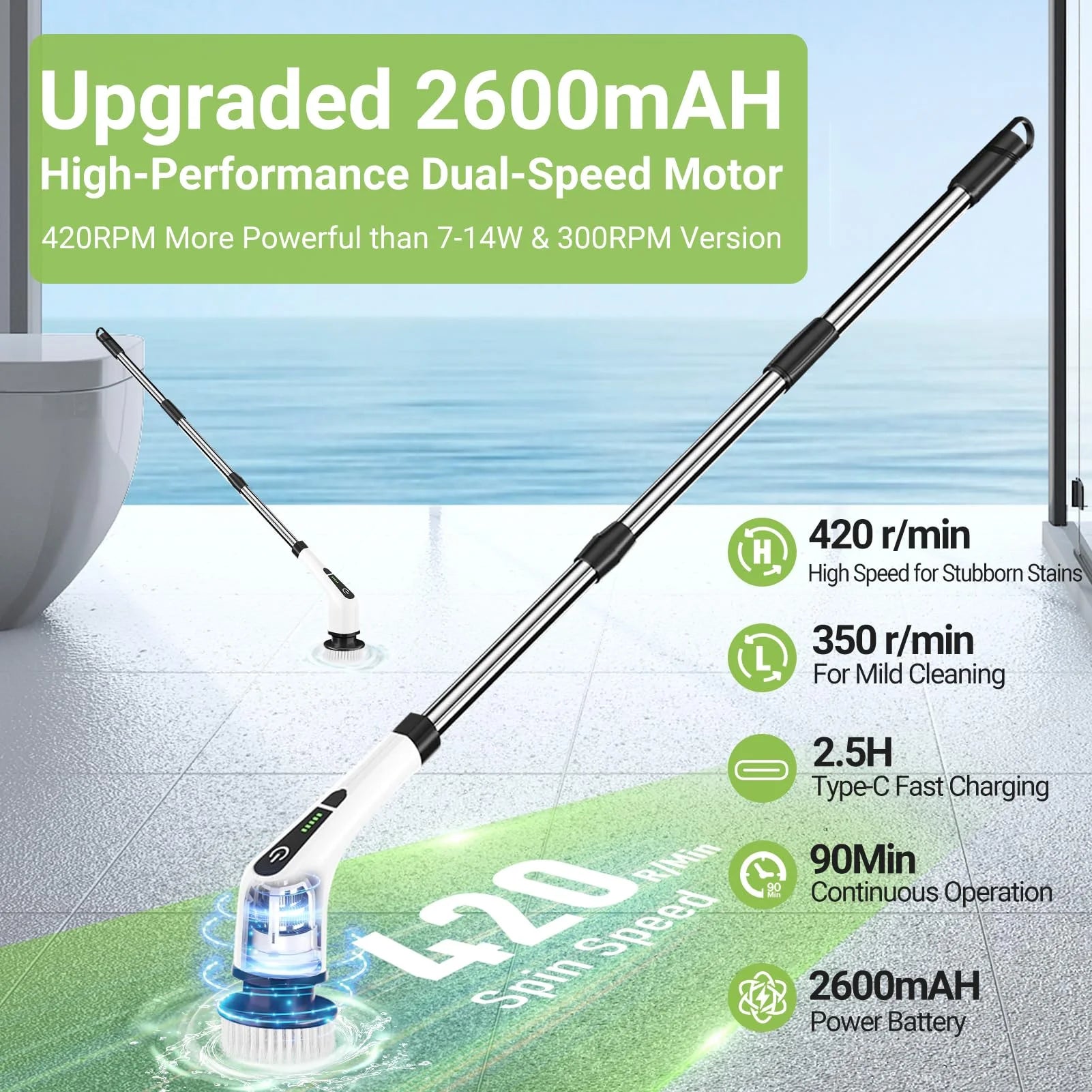 The No-Bend Cleaning System with its eight replaceable brush heads