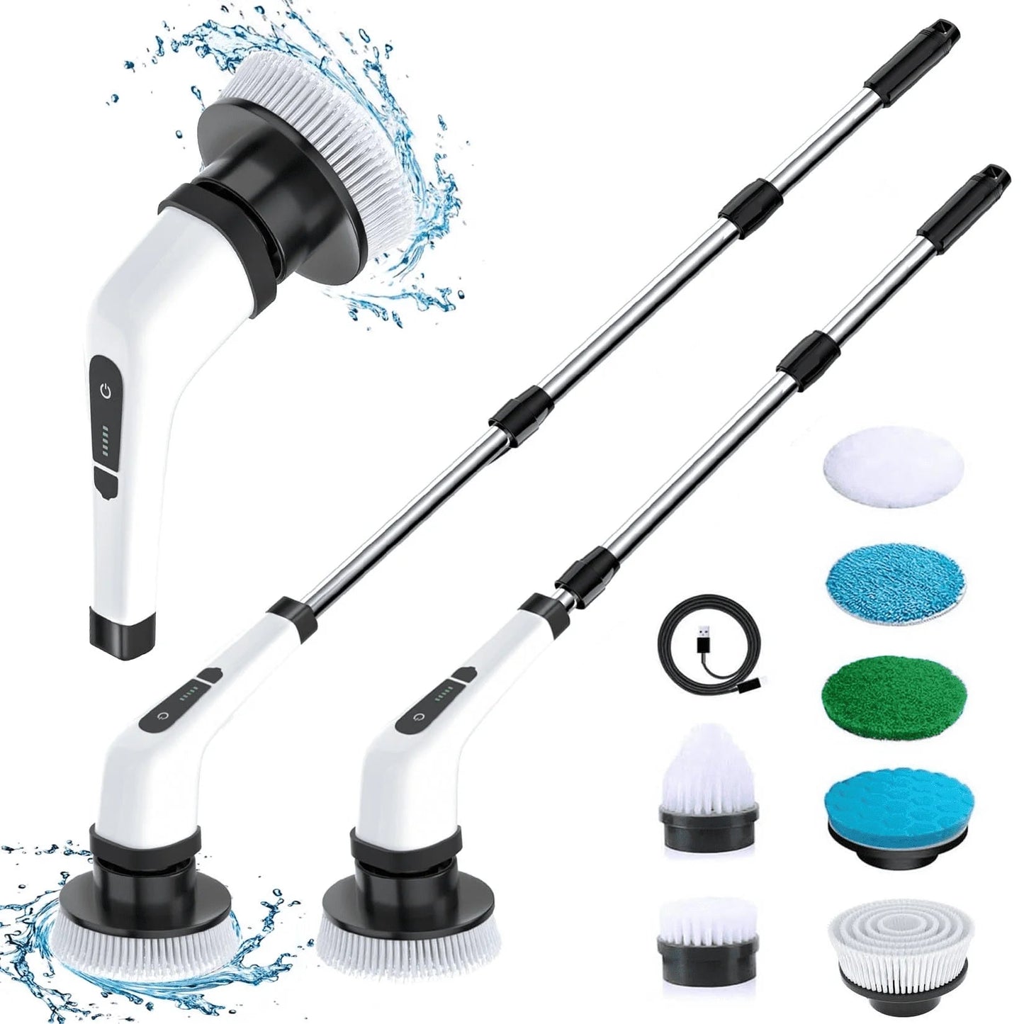 The No-Bend Cleaning System cordless spin scrubber with long adjustable handle